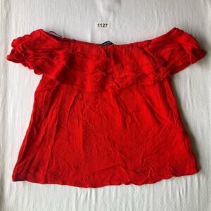 One Clothing Women’s Short Sleeve Off Shoulder Rayon Blouse size M, Hot Orange